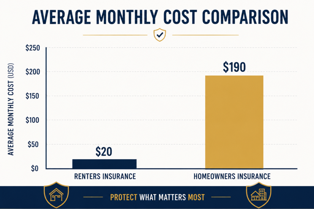 Renters insurance vs homeowners insurance cost comparison chart