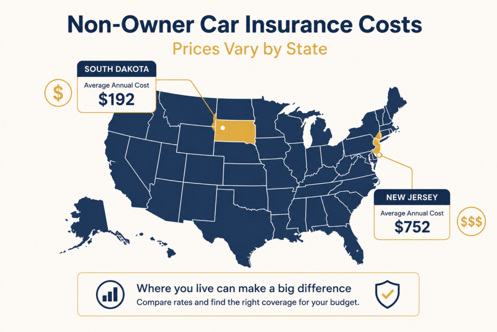 Non-owner car insurance cost by state comparison