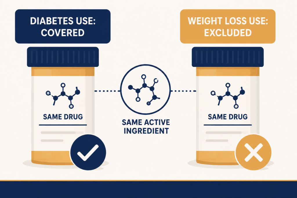 Does health insurance cover weight loss drugs vs diabetes use