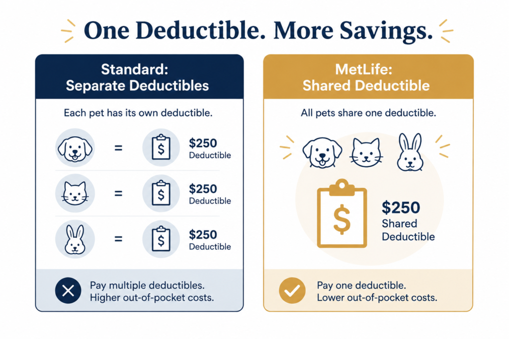 Multi-pet insurance discounts shared deductible vs standard model